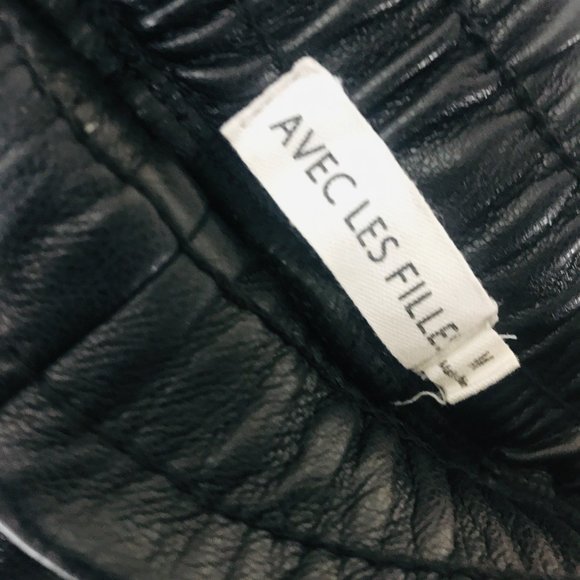 AVEC LES FILLES Faux Leather Drawstring Jogger Pants In Black Size Medium - Picture 9 of 9